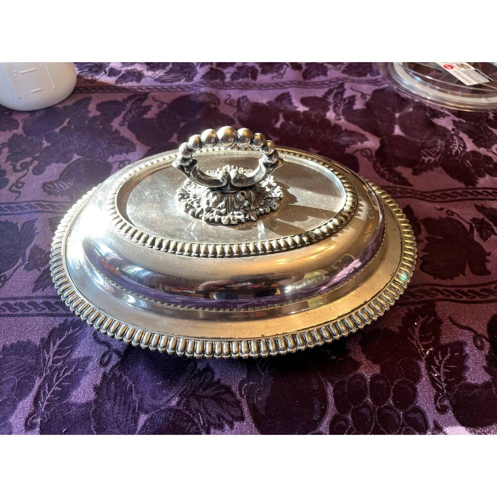 Silver Plated Oval Ornate Serving Dish with Lid